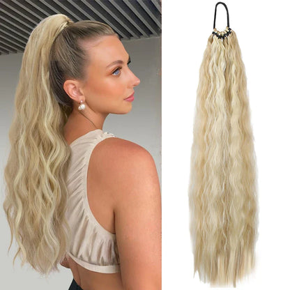 24 Inch Synthetic Long Curly Ponytail Extension – Wavy Elastic Hair Tie Hairpiece for Women Daily & Party Styling Accessories
