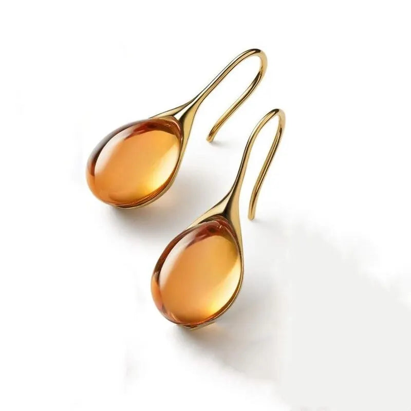 2-Piece Gold-Tone Faux Cat Eye Stone Earrings – Luxury Colorful Fashion Jewelry Set