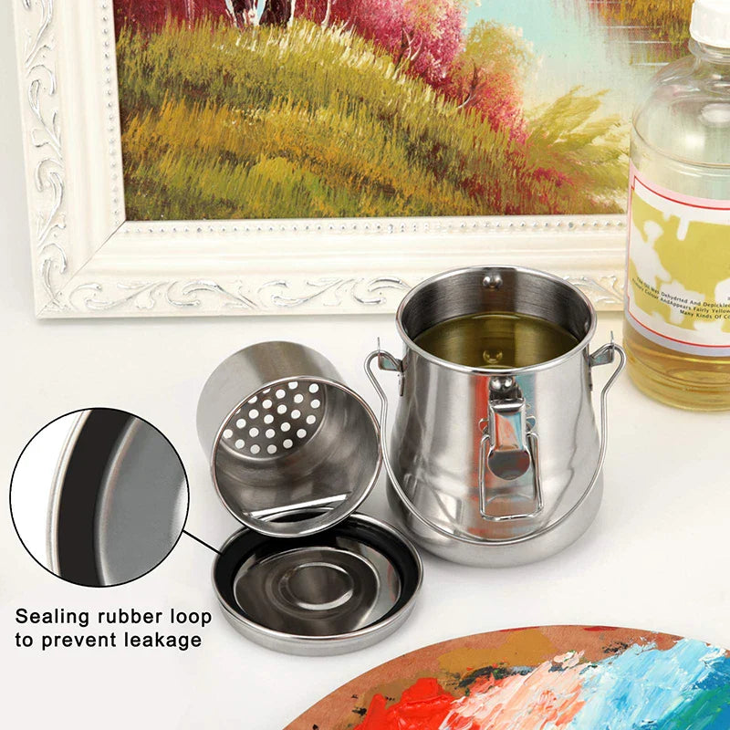 Stainless Steel Paint Brush Cleaner & Holder – Airtight Medium Brush Washer with Removable Filter for Artists