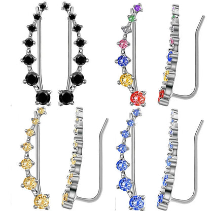 Women’s Gold Color Clip-On Earrings Set – Black & White Gem Rhinestone Ear Clips, Simple Fashion Party Jewelry