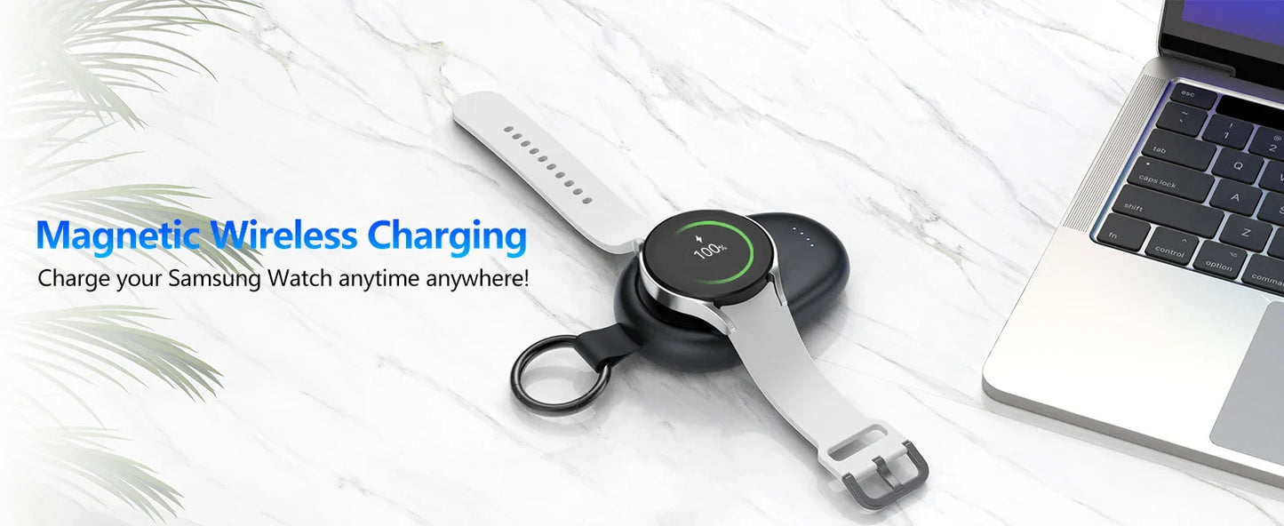 1400mAh Portable Wireless Charger & Power Bank — Magnetic Keychain Charging for Galaxy Watch 7/Ultra/6/5 Pro/4/3/Active 2