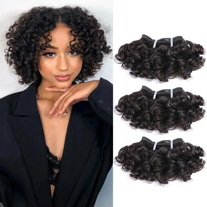 Code Calla Bouncy Curly Hair Bundles – Double Draw 6-inch Short Cut Remy Human Hair Extensions in Natural Black & Brown