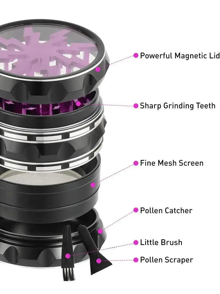 2.5-Inch Hand Crank Aluminum Grinder with Clear Top – 65mm Black & Green Herb Grinder Gift