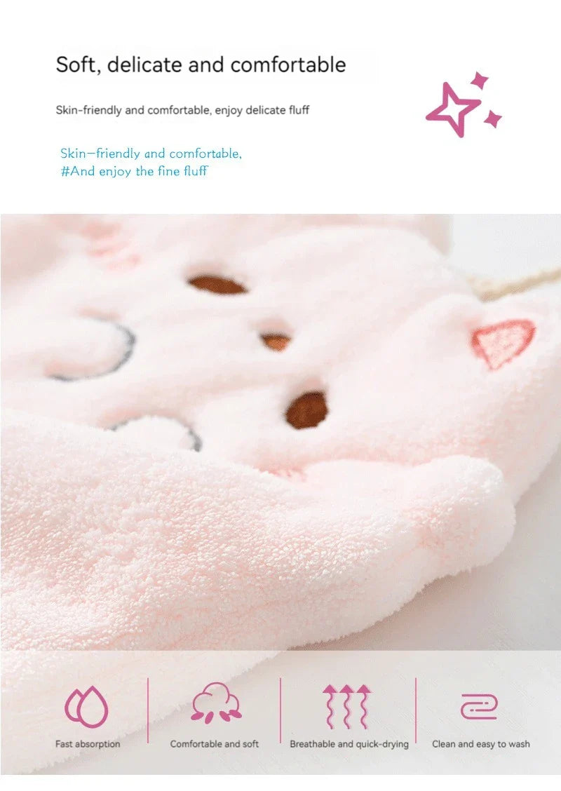 Cute Cartoon Tanuki Hanging Towel – Coral Velvet Absorbent Kitchen & Bathroom Towels, Thick Cloth