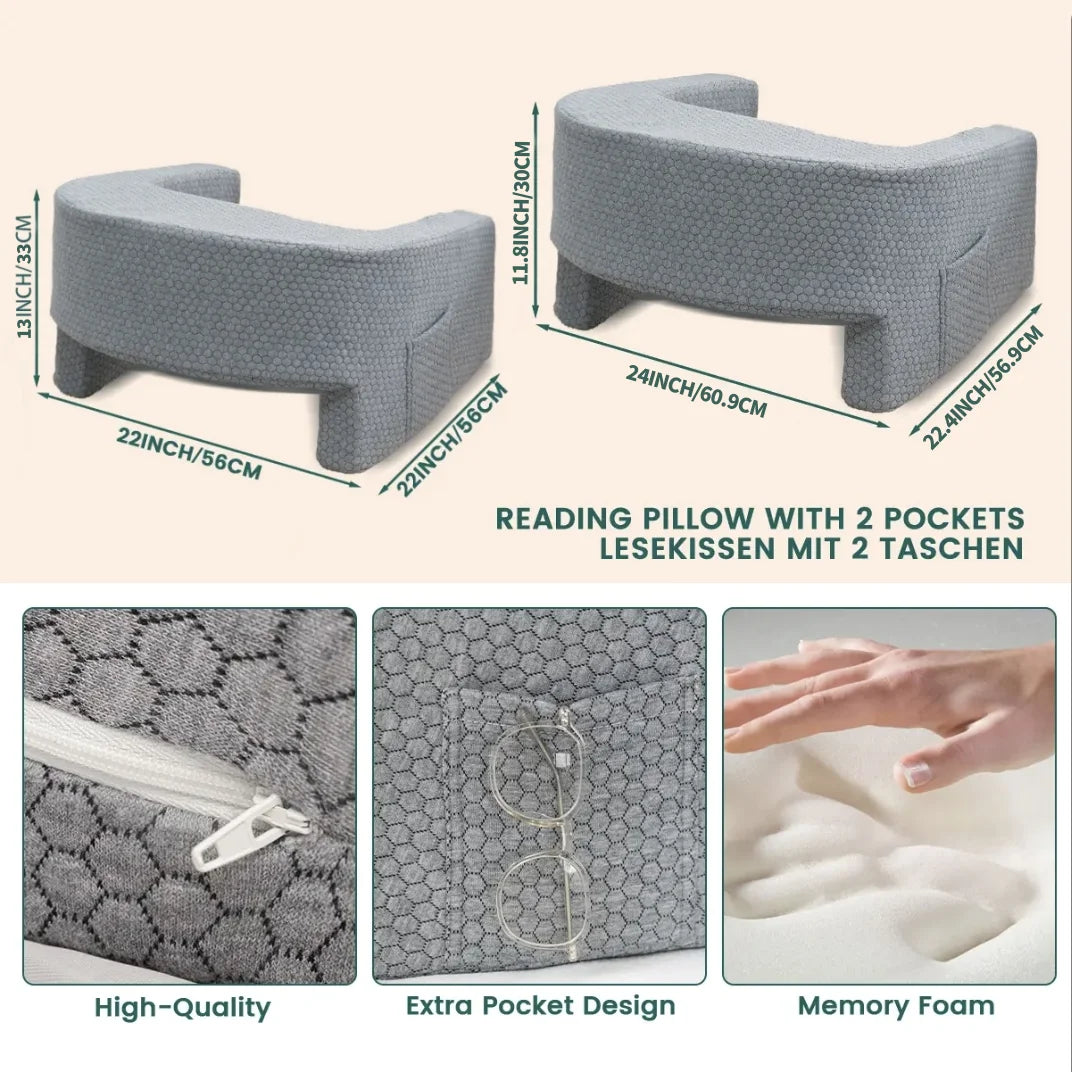 Soft Reading Pillow with Arm Rests - Lap Desk Cushion for Gaming, Working, Sitting on Floor or Sofa, with Washable Cover