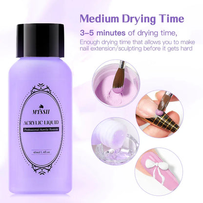 Nail Crystal Powder Kit – Acrylic Liquid Set with Pink & White Powder, Nail Brush for Extension & Carving, Beginner Set