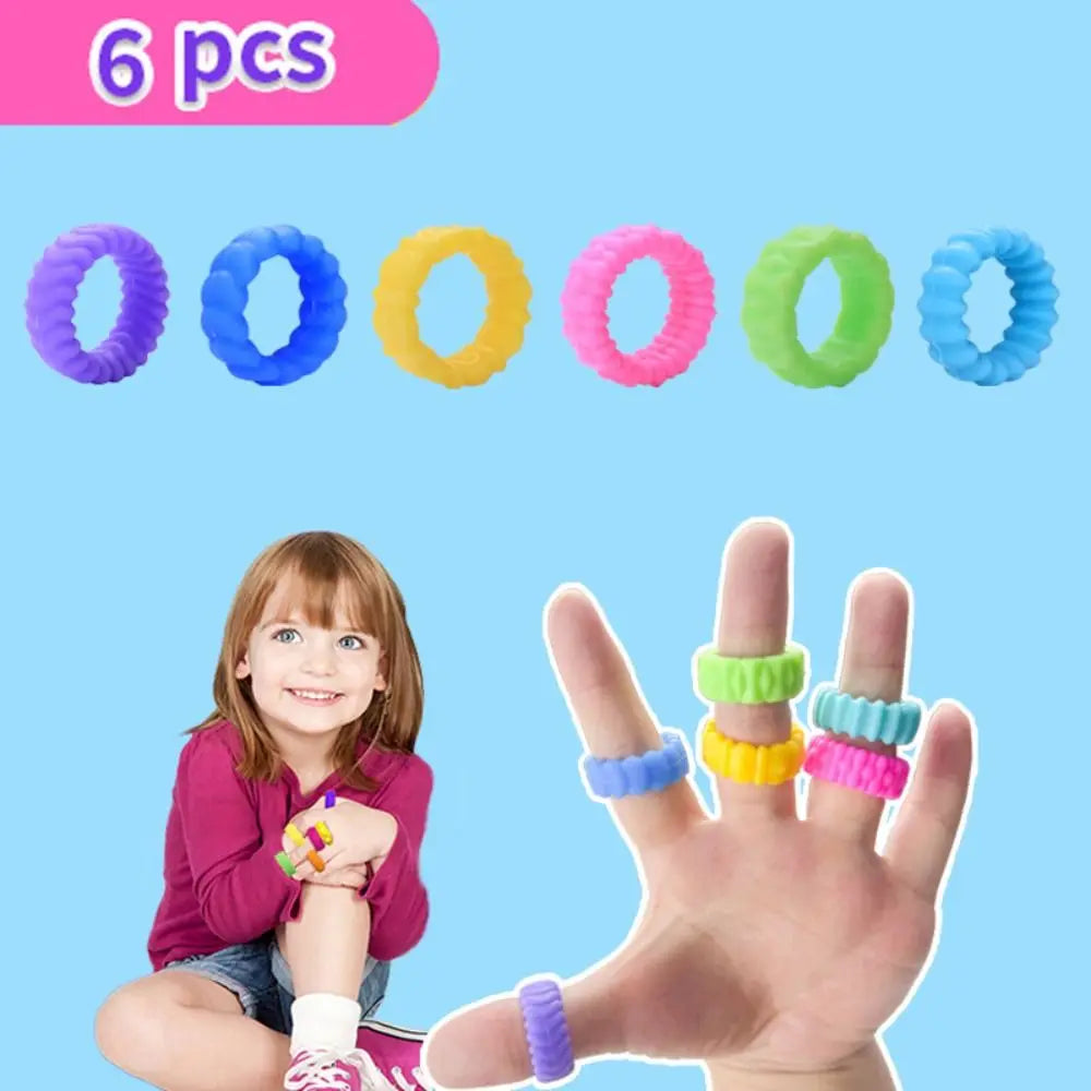 6pcs Silicone Fidget Rings - Durable Stress Relief Sensory Toys for Kids & Anxiety Reduction