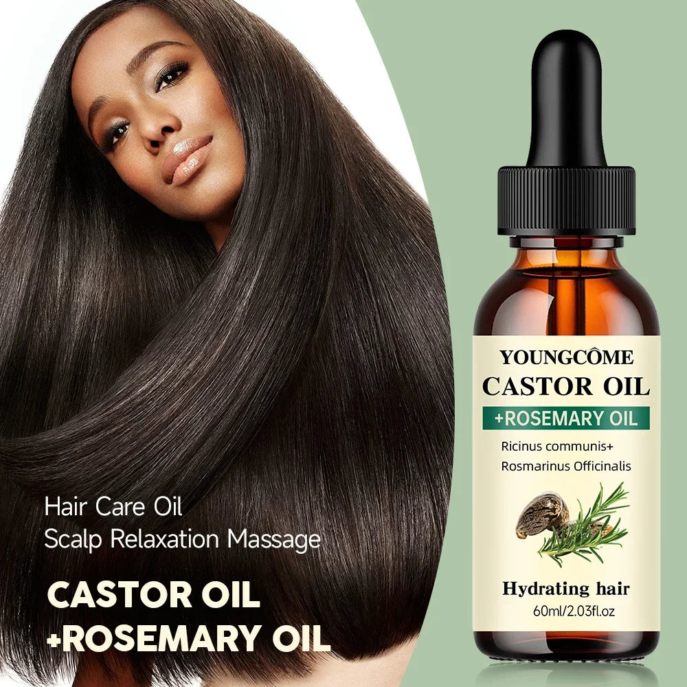Castor & Rosemary Hair Growth Oil - Natural Blend for Thicker, Shinier Hair and Split End Care