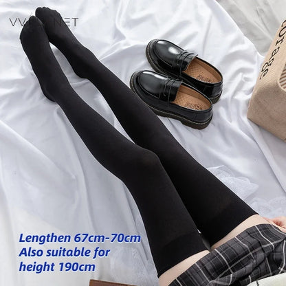 Over The Knee Velvet Thigh High Socks for Women & Girls – Elastic Anti-Slip White Long Tube Uniform Stockings (Up to 190cm Fit)