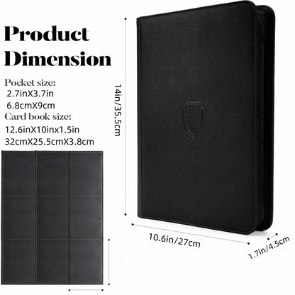 9-Pocket Zipper Card Binder - 360 Trading Card Holder Book, Premium PU Cover, Durable Side Loading Card Binder