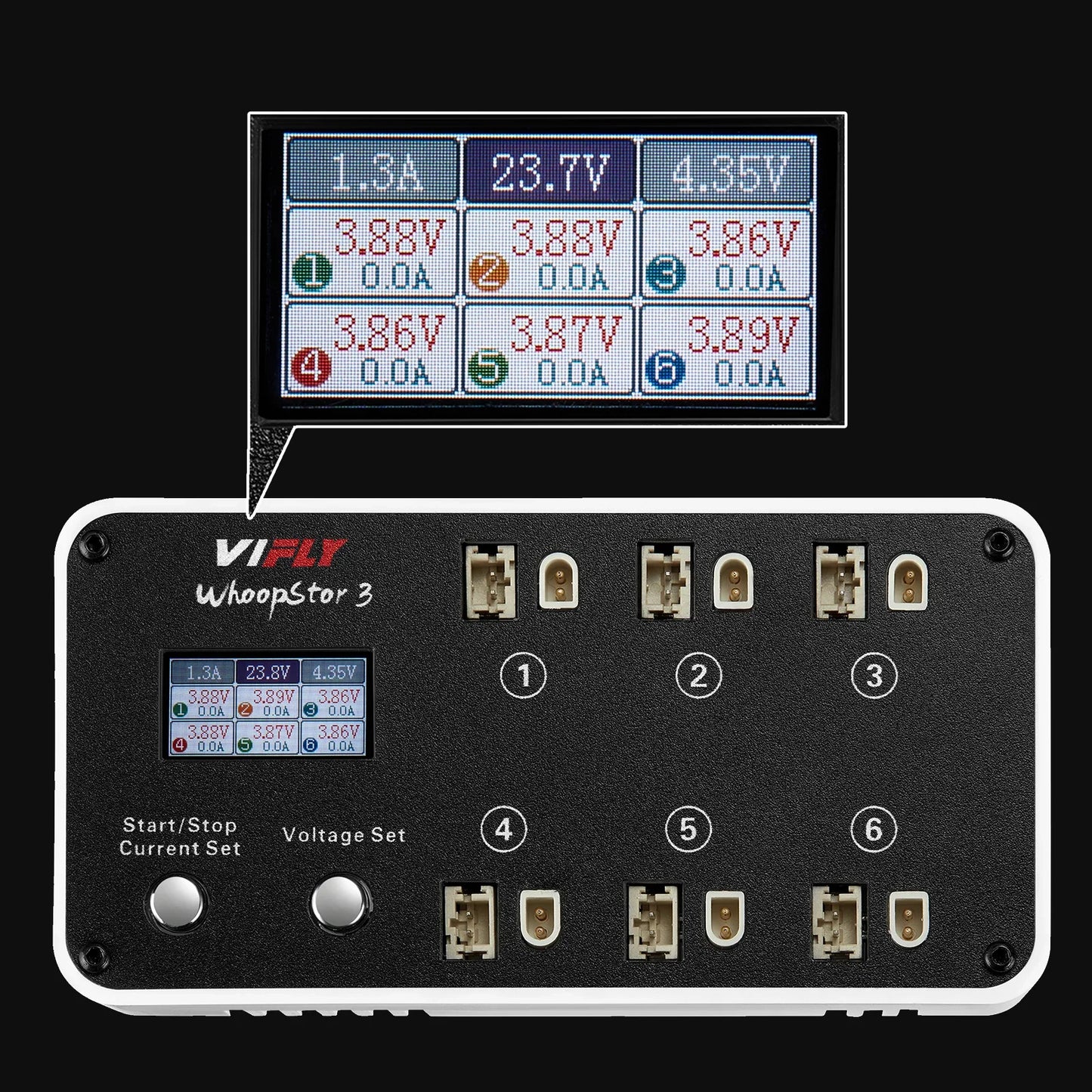 VIFLY WhoopStor 3 V3 6-Port 1S Lipo Battery Charger — Discharger & Storage for FPV TinyWhoop 4.2V/4.35V