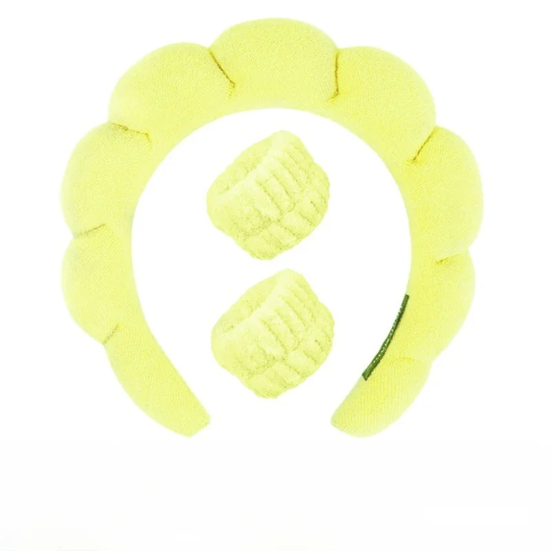 Sponge Spa Headband with Wristbands – Wide Padded Face Washing, Skin Care, Makeup Removal & Shower Headband for Women & Girls