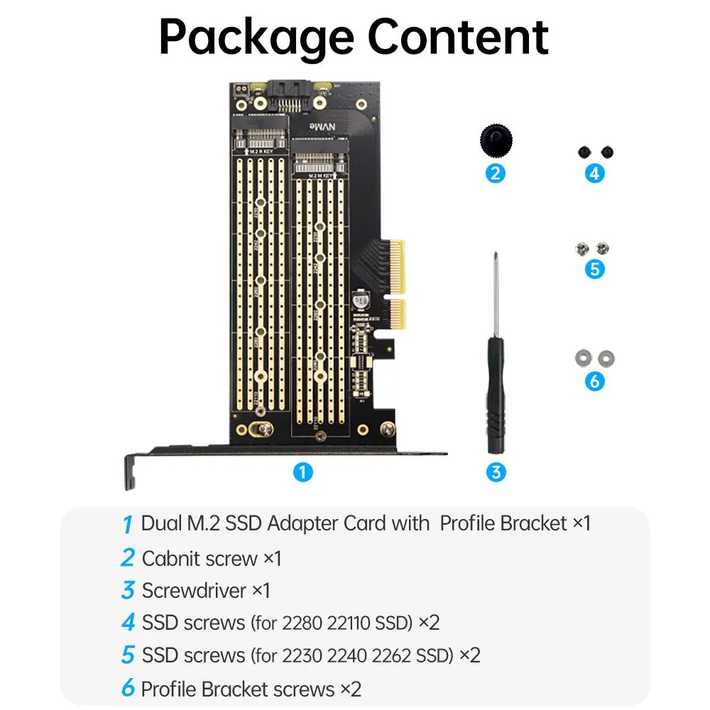 JEYI Dual M.2 PCIe 4.0 Adapter for NVMe & SATA SSD – PCIe X4/X8/X16 Slot for Desktop PC SK6   2/2