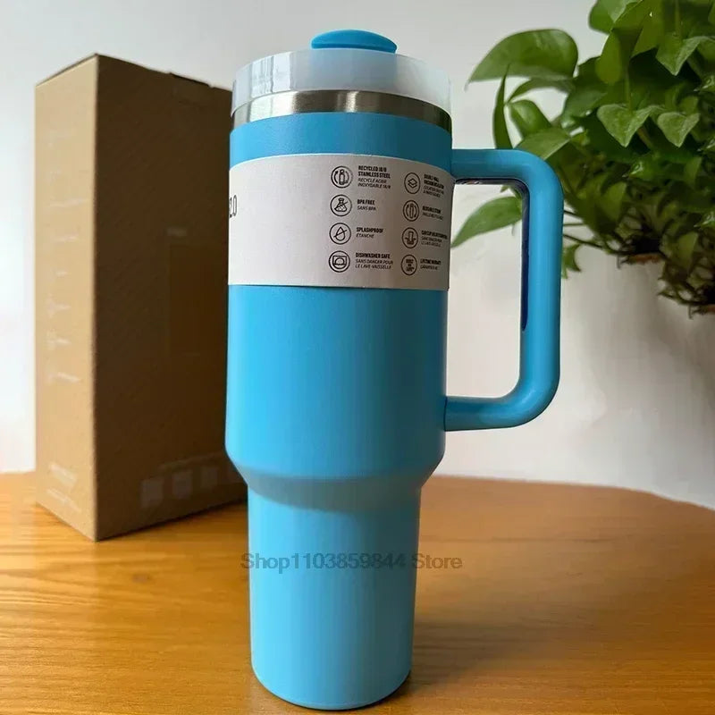 2025 New Stainless Steel Travel Mug with Handle & Straw Lid – 30oz/40oz Vacuum Insulated, Double Wall Thermal Iced Cup
