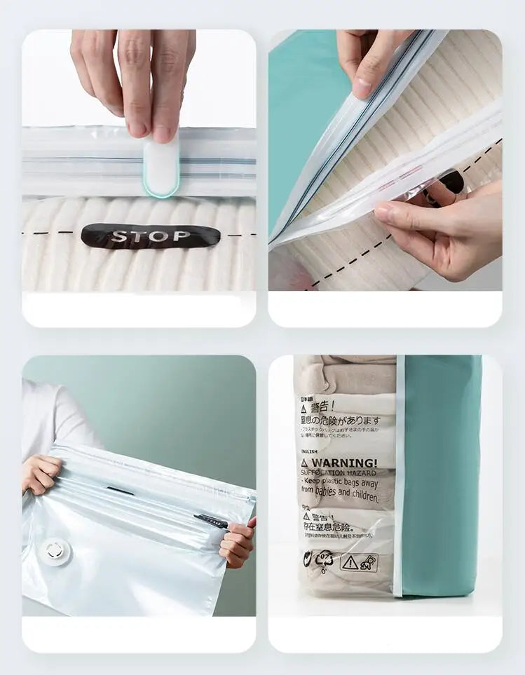 No-Pump Vacuum Storage Bags – Large Plastic Compression Bags for Clothes, Blankets & Travel Accessories