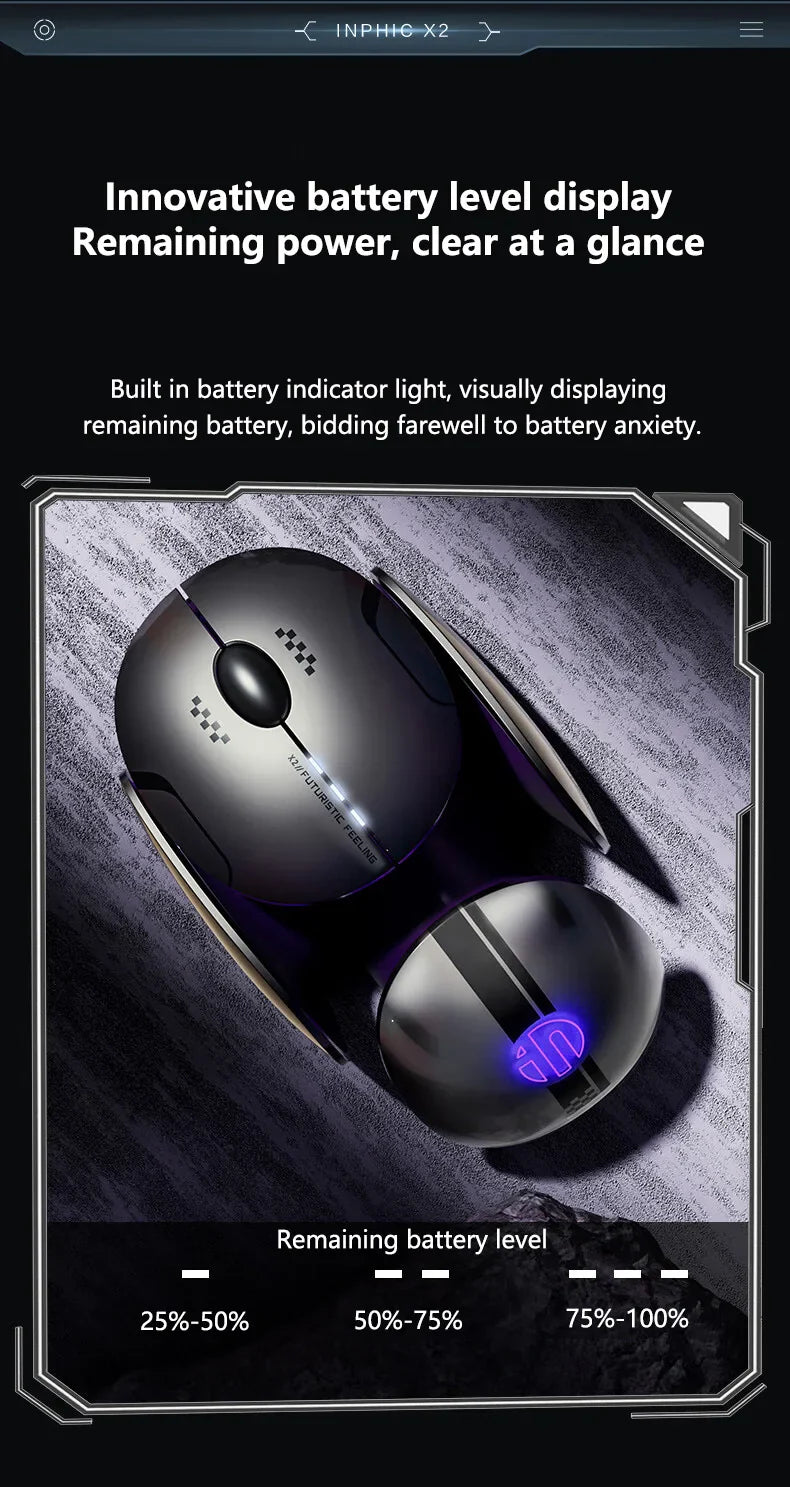 Inphic X2 Silent Bluetooth Mouse – Rechargeable Wireless Gaming & Office Mouse with Metal Base for Computer & Laptop