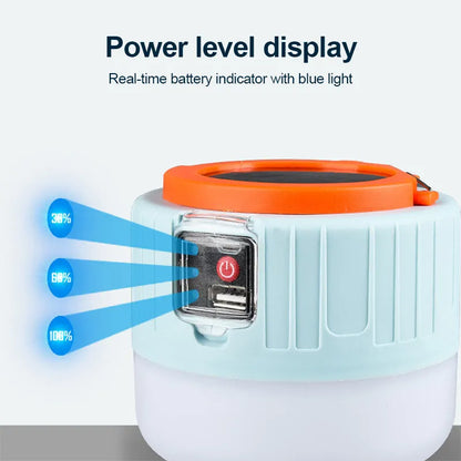 Solar LED Camping Light - Waterproof, Rechargeable Tent Lamp, Portable Lantern for Emergencies, Market, and Energy Saving Bulb