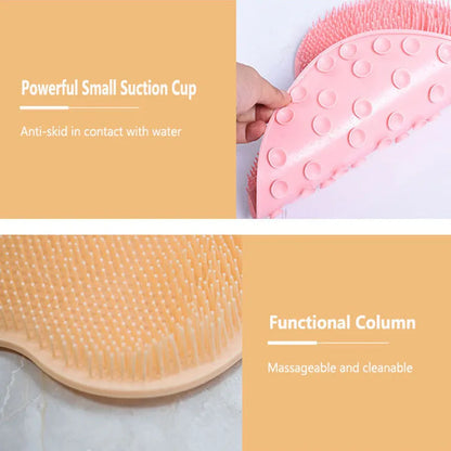 Multifunctional Reusable Shower Back Scraper and Feet Cleaner Brush with Suction Cups - Bath Mat for Body and Arms Rubbing