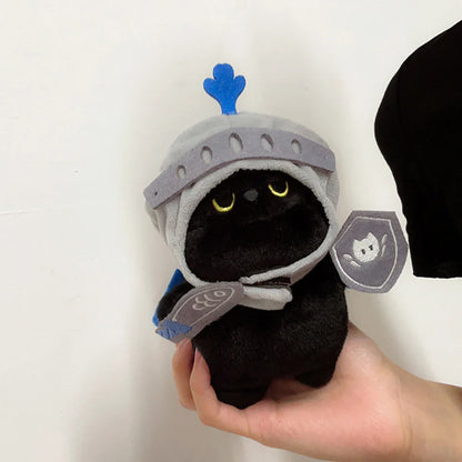 Q Version Knight Cat Doll Toy, Kitty Cat Backpack Pendant, Companion Doll Bag Pendant, Cute Black Cat Toy for Children’s Birthday Gift