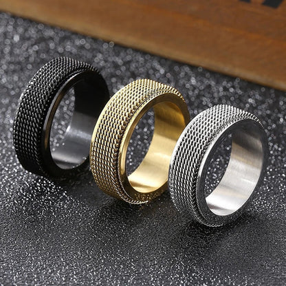 Trendy Waterproof Stainless Steel Spinner Mesh Wedding Band Ring for Men & Women - Stress Relief Charm Jewelry Gift