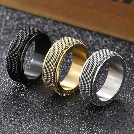 Trendy Waterproof Stainless Steel Spinner Mesh Wedding Band Ring for Men & Women - Stress Relief Charm Jewelry Gift