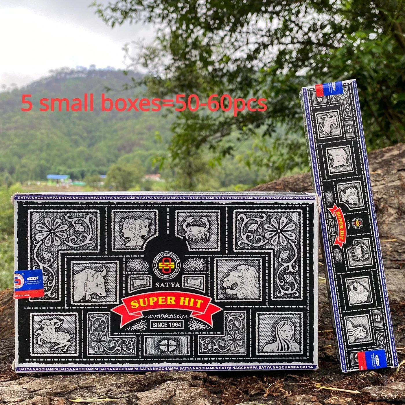 5BOX NAG Champa Indian Incense Set – Satya Handmade Sticks with 6 Aromatic Scents for Home & Meditation