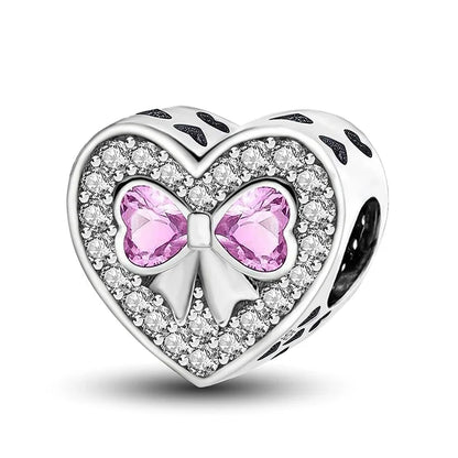 925 Sterling Silver Pink Heart Charm - Zircon Love Pendant Bead for DIY Bracelets, Bangles & Women’s Jewelry