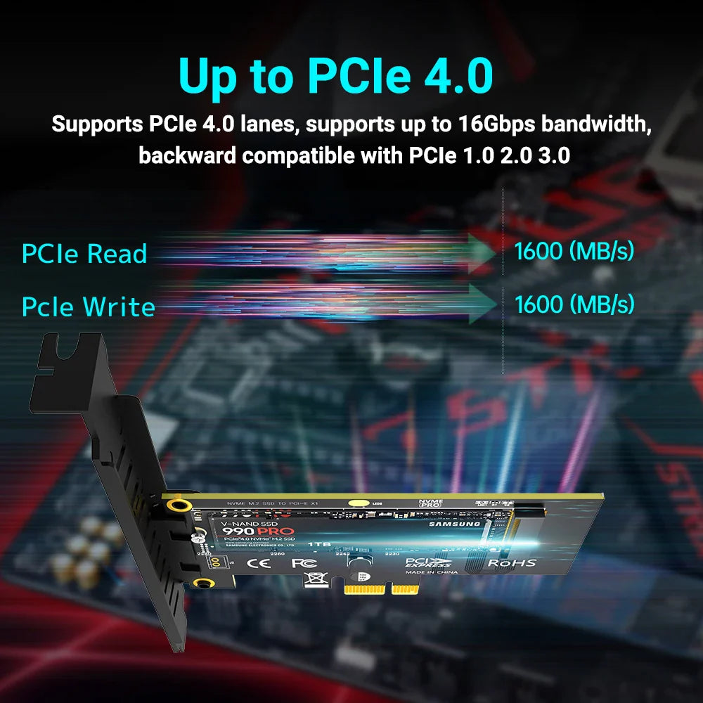 JEYI M.2 NVMe SSD to PCIe 4.0 x1 Adapter Card – 2280 PCI-E Gen4 16Gbps Expansion for Desktop PC
