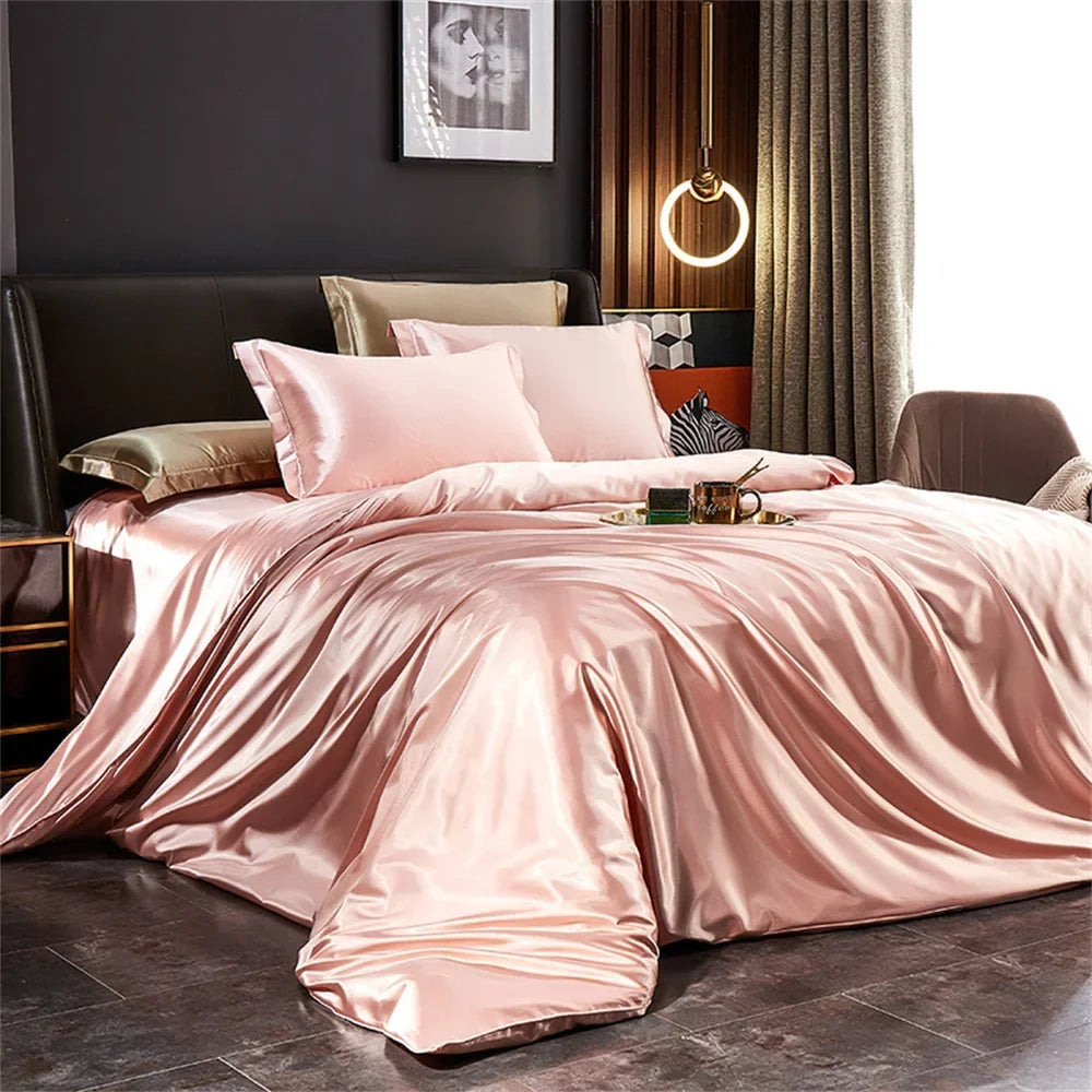 Luxury Silk Bedding Set - Satin Duvet Cover Bed Sheet & Pillowcase Set for Single Double King Queen Twin Beds