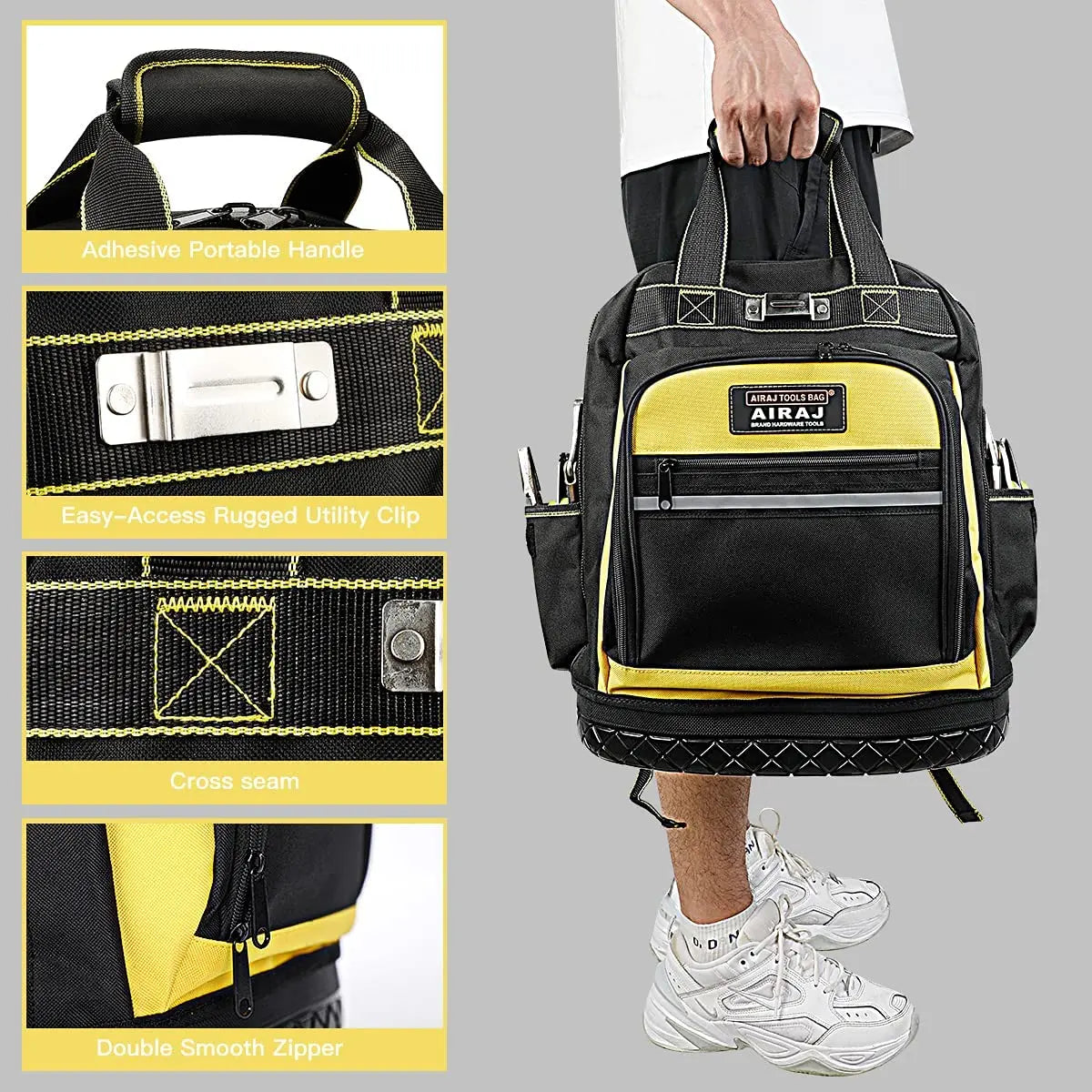 AIRAJ Waterproof Tool Backpack – Heavy Duty Organizer Bag for Electricians & Plumbers