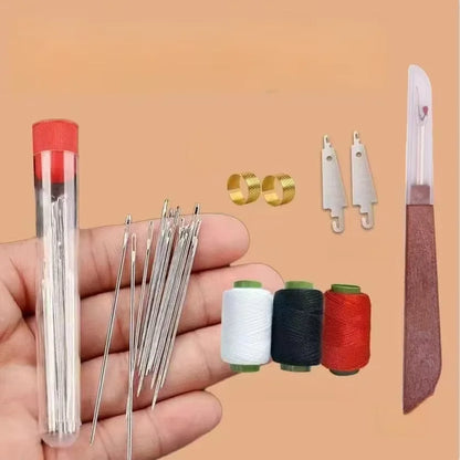 34PCS Hand Sewing Tool Set – Large Eye Stainless Steel Needles with Threaders for DIY Clothing Repair, Embroidery & Craft Supplies