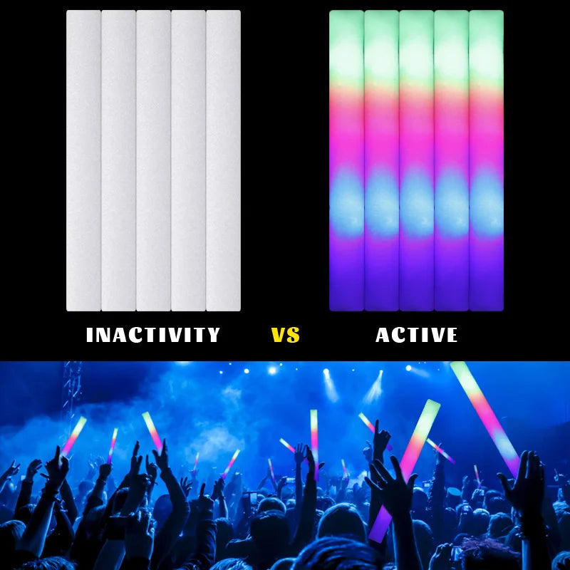 15/30PCS LED Glow Sticks Bulk – Colorful RGB Foam Light-Up Cheer Tubes for Christmas, Birthday, Wedding & Party Supplies