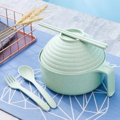 Ramen Bowl Set - Microwavable Noodle Cooker Bowl with Lid, Chopsticks & Kitchen Dining Accessories
