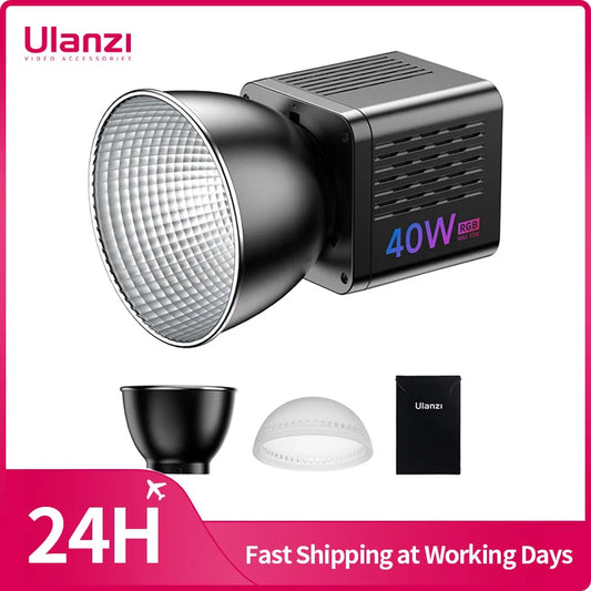 Ulanzi L024 40W RGB Video Light – 2500-6500K Bi-Color, 0-359° RGB COB Light with Mini Bowens Mount & 3400mAh Fill Light