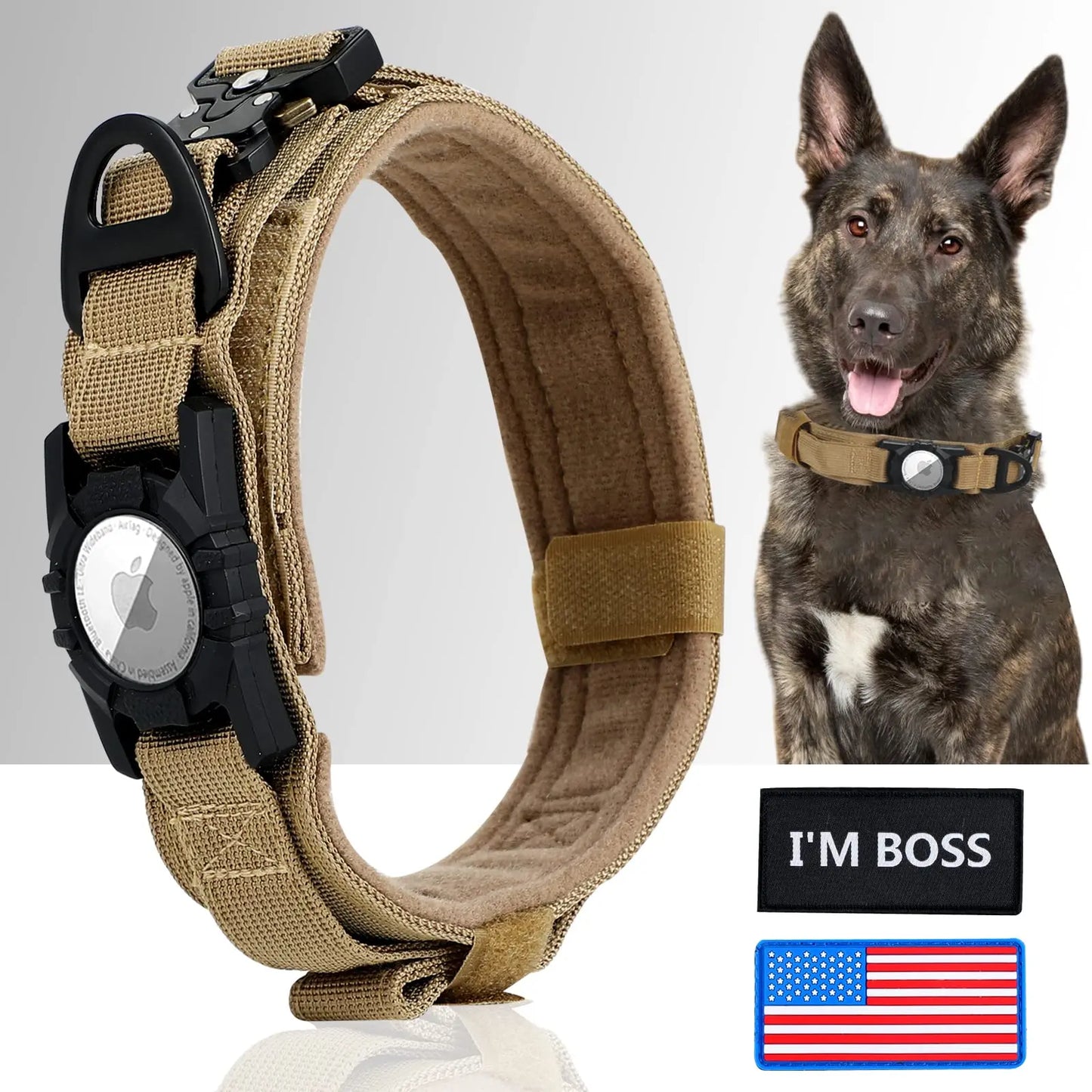 AirTag Tactical Dog Collar with Holder & Handle – Adjustable Military GPS Collar for Medium & Large Dogs