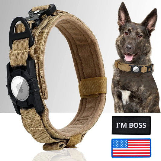 AirTag Tactical Dog Collar with Holder & Handle – Adjustable Military GPS Collar for Medium & Large Dogs