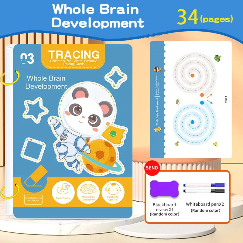34-Page Reusable Kids Writing Practice Book Set - Erasable Pen Learning Books for Writing and Drawing Skills