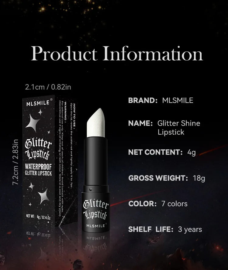 7-Color Glitter Lipstick – Waterproof, Long-Lasting Diamond Pearlescent Metallic Lip Gloss for Women