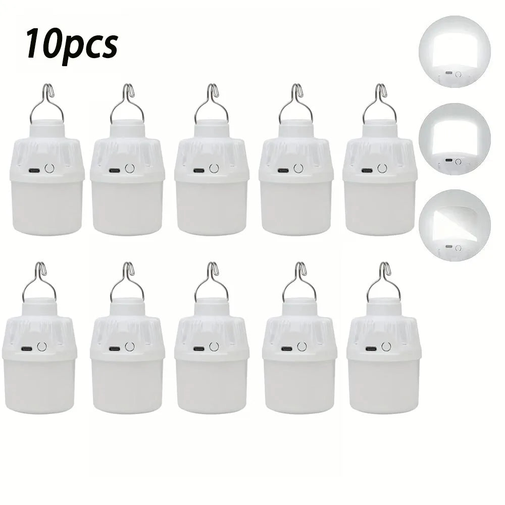 Portable LED Camping Light Bulb USB Rechargeable – 1/2/3/5/10PCS Outdoor Hanging Lamp with 3 Lighting Modes (White/Orange)