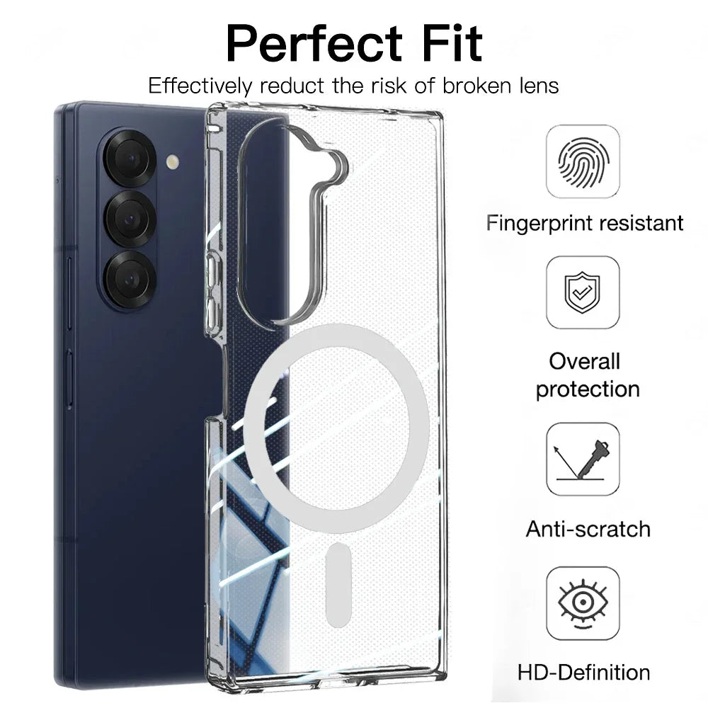 Clear Magnetic Shockproof Case for Samsung Galaxy Z Fold 6 – Magsafe Wireless Charging Compatible Cover