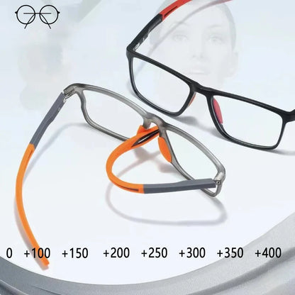 Unisex Ultralight Silicone TR90 Sports Reading Glasses – Blue Light Blocking High-Definition Square Prescription Eyewear