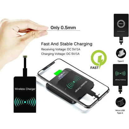 Type-C Wireless Charging Receiver Ultra-Thin Fast Charging Adapter – Stable Wireless Charger Patch for Samsung, Huawei & Xiaomi