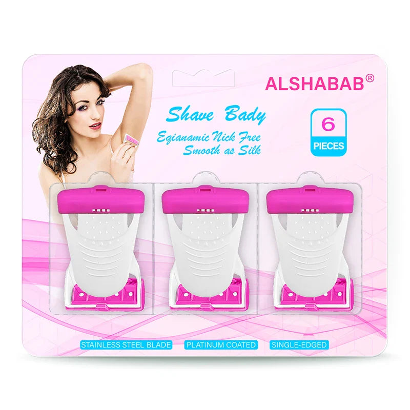 ALSHABAB 6PCS Disposable Razors for Women — Pink 1-Blade Manual Shaver for Body & Bikini Hair Removal