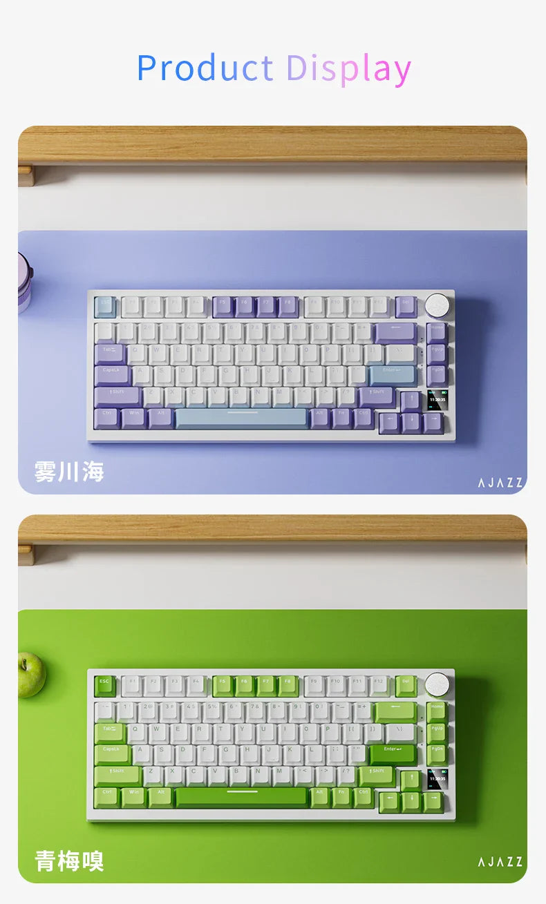 AJAZZ AK820/AK820 Pro Mechanical Gaming Keyboard – TFT Screen, Multifunction Knob, Wired/2.4G/Bluetooth Connectivity for PC