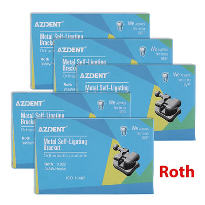 AZDENT 5 Boxes Dental Brackets – Passive Self-Ligating Orthodontic Braces with MIM Monoblock & Buccal Tubes, MBT/Roth 0.022, 345 Hooks