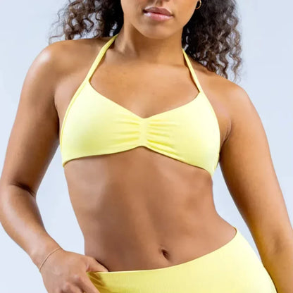 Impact Strappy Bra with Logo – Seamless Halterneck Yoga Top, Padded Gym Crop & Light Support Sports Bra