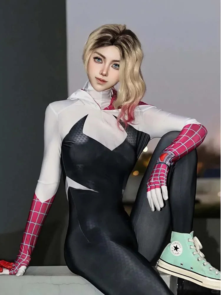 Anime Superhero Cosplay Spider-Man Bodysuit — Miles & Gwen Halloween Carnival Party Couple Costume