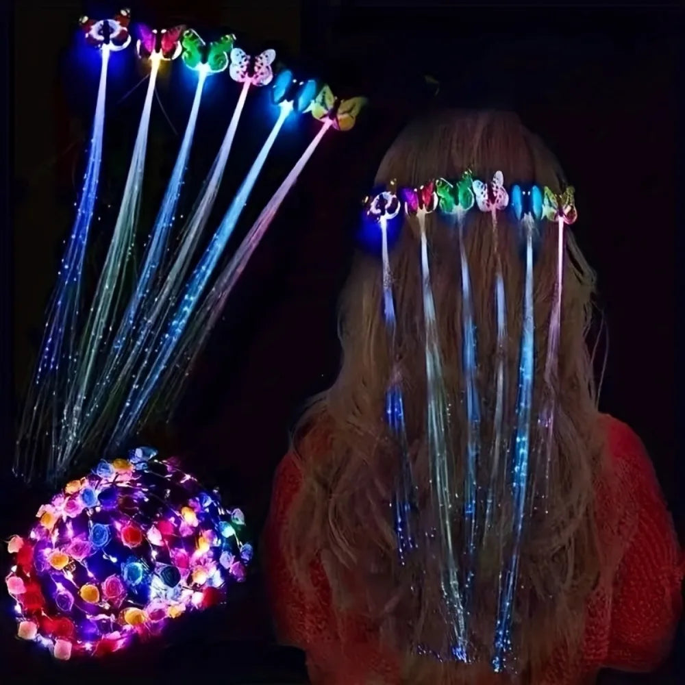 5pcs Colorful Butterfly Light-Up Braids – Wig Hair Accessories for Women | Party Hair Decor in Random Colors