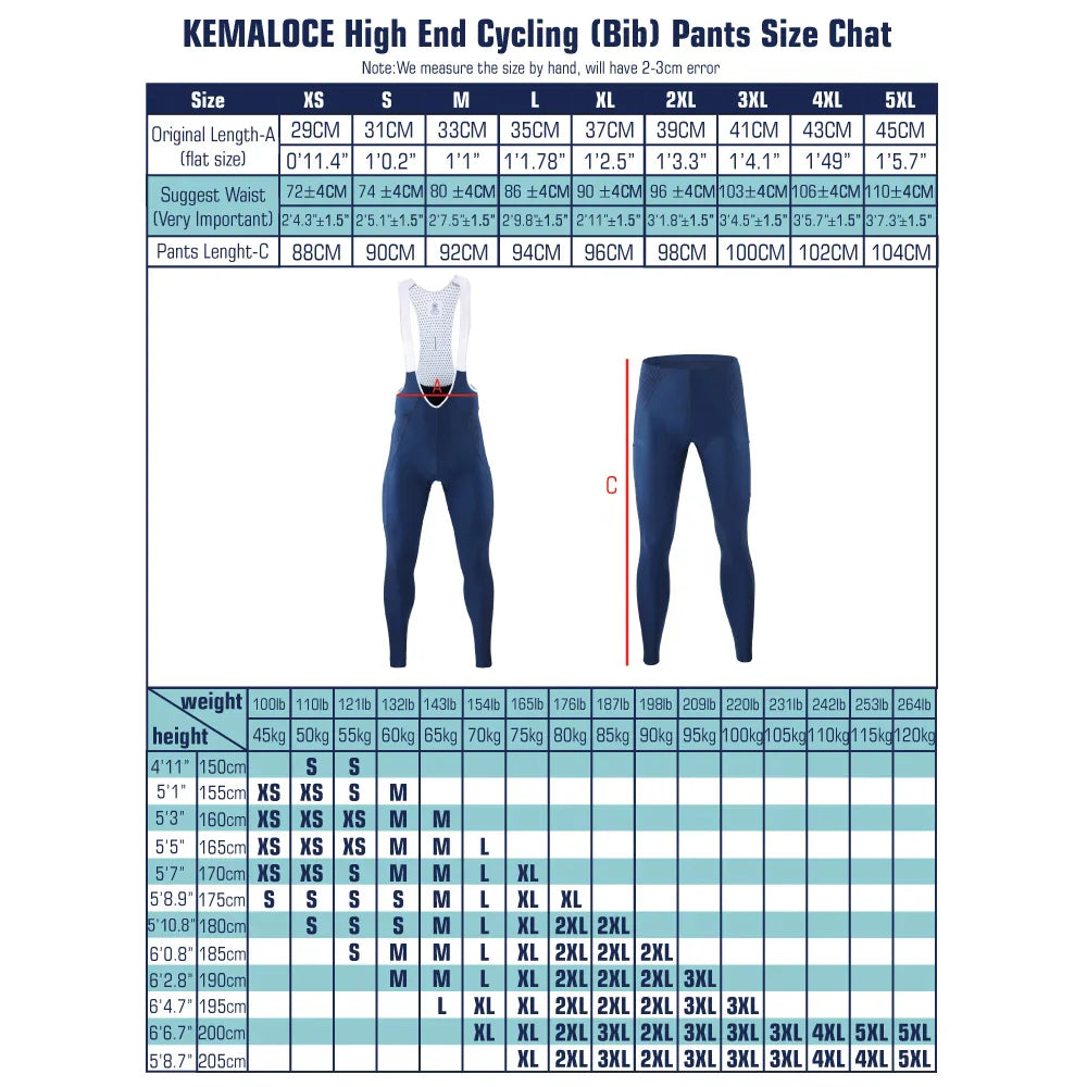 KEMALOCE Men's Cycling Long Pants, Autumn Blue & Grey, Gel Pad, Reflective Bike Bib, Breathable Bicycle Trousers with Rear Pocket