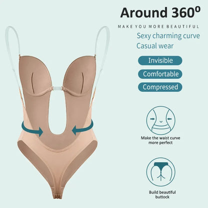 Women's Backless Full Body Shaper Bodysuit Thong – Tummy Control Slimming Shapewear Girdle Underwear